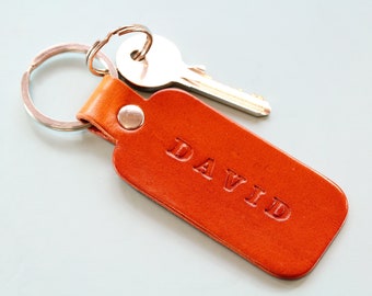 Custom Leather Keychain Personalized Name Key Chain For Men, Leather Keyring Name Keyring, 9th 3rd Anniversary Gift For Husband Wife Key Fob