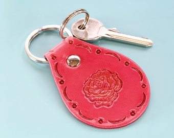 Rose Leather Keychain, Rose Keychain, Handmade Pink Leather Keyring, Roses Keyring, Floral Gift Birthday Gift For Mum, Rose Key Fob For Her