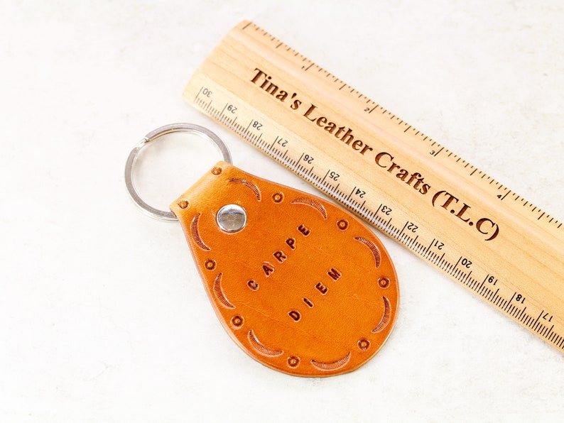 Carpe Diem Leather Keychain Carpe Diem Keychain, Leather Keyring, Inspirational Leather Key Fob, Leather Anniversary, Seize The Day Key Ring image 5