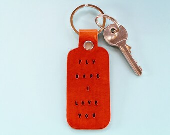 Leather Keychain Fly Safe I Love You Keychain, 3rd Anniversary Gifts For Him And Her Key Fob, Leather Keyring Fly Safe I Love You Keyring