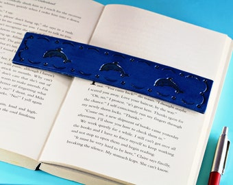 Dolphin Bookmark Leather Bookmark, Handmade Gifts For Him And Her, Dolphin Gift, Unique Gift For Mom Leather Book Mark, 3rd Anniversary Gift
