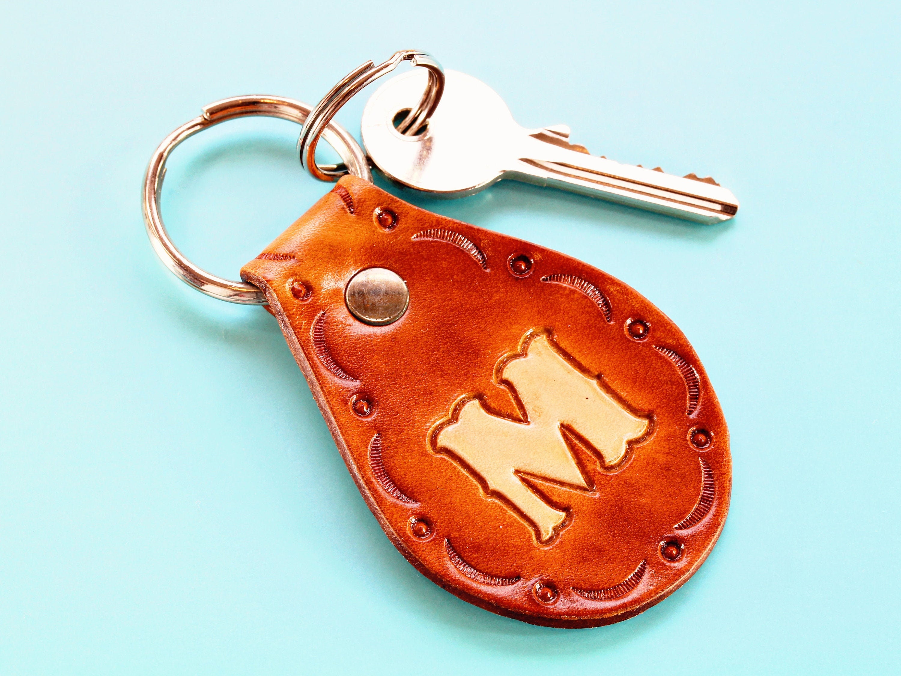 Initial Leather Keychain Personalised Keychain Initial Etsy