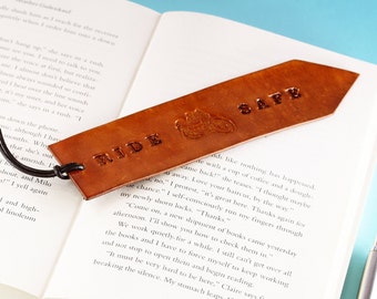 Ride Safe Motorcycle Leather Bookmark: Hand-Stamped Gift