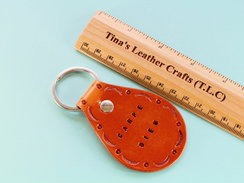 Carpe Diem Leather Keychain Carpe Diem Keychain, Leather Keyring, Inspirational Leather Key Fob, Leather Anniversary, Seize The Day Key Ring image 2