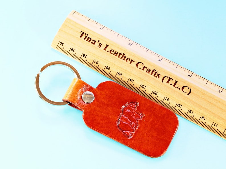 Bear Key Fob, Leather Key Fob, Papa Bear Keychain Mama Bear Lover Gift For Husband, Men's Leather Key Chain Him, Gift For Dad Bear Keyring image 2