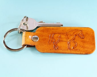 Horse Keychain, Hand Carved Leather Keychain, Handmade Horse Gift, Tooled Leather Key Fob, Horse Key Fob, Leather Anniversary, Horse Keyring