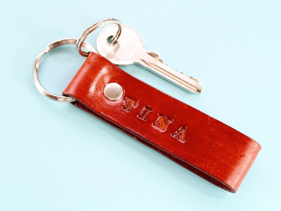 Engraved Leather Keychain with Initial and Name
