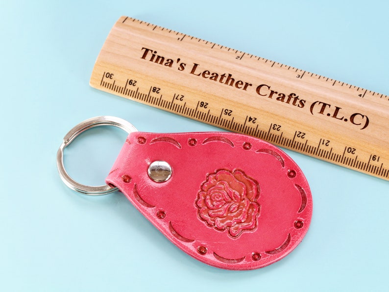 Rose Leather Keychain, Rose Keychain, Handmade Pink Leather Keyring, Roses Keyring, Floral Gift Birthday Gift For Mum, Rose Key Fob For Her image 2
