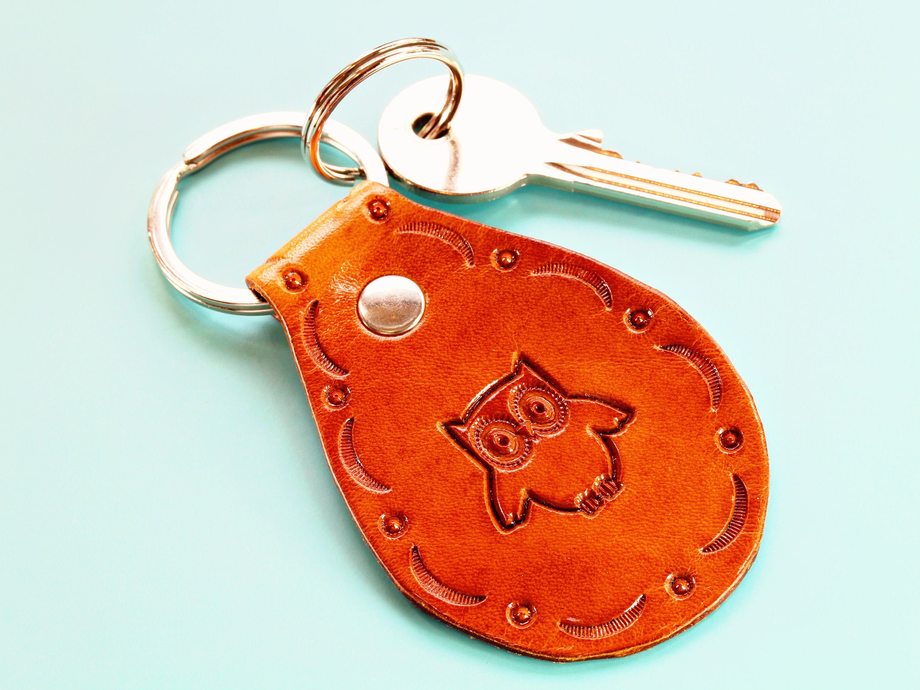 Owl Keychain Leather Keychain Handmade Cute Owl Gift For Etsy