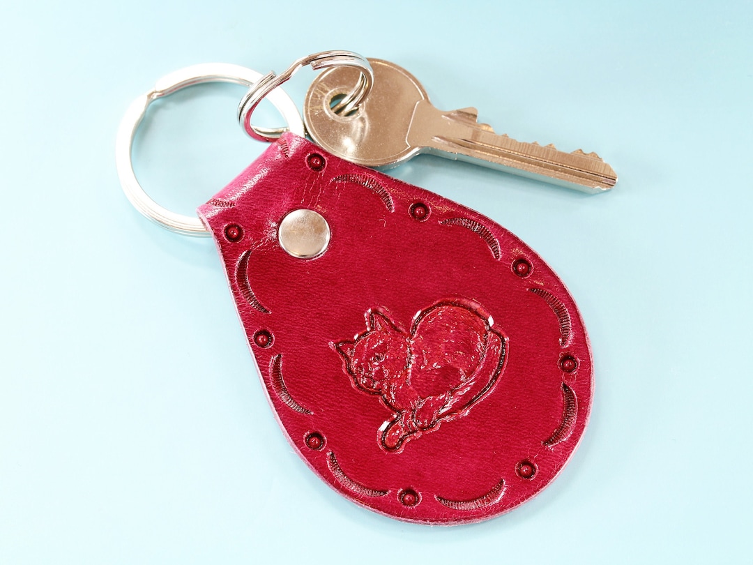 Cat Keyring Leather Keychain Key Fob Gifts for Her and Him Etsy