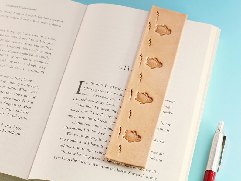 Penguin Bookmark, Leather Bookmark, Boyfriend Gift, Penguin Gift, Handmade Book Marks, Leather Anniversary Gift, Romantic Gift, Couples Gift image 3