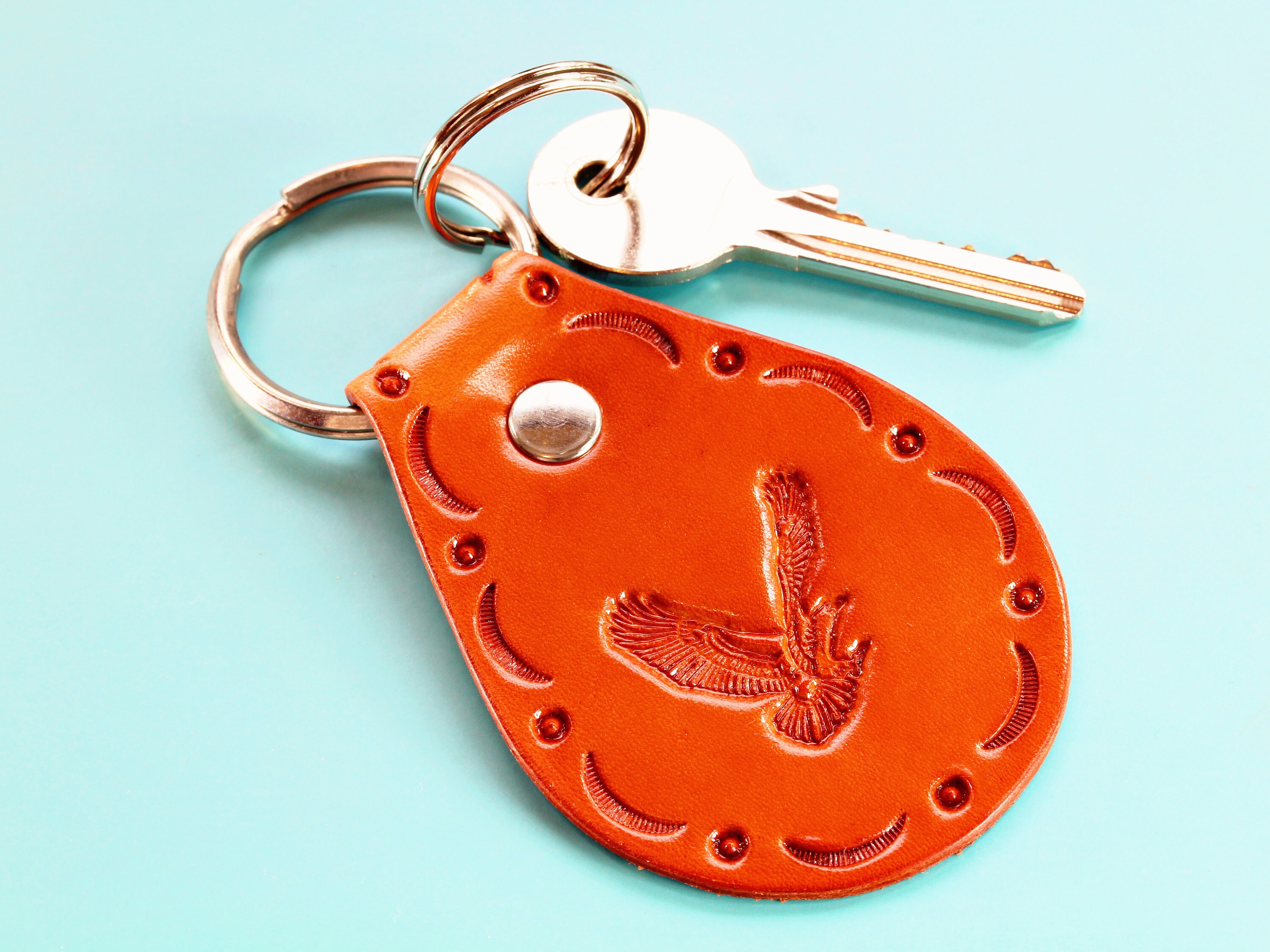 Eagle Keychain Hand Tooled Leather Keychain Handmade Leather Etsy