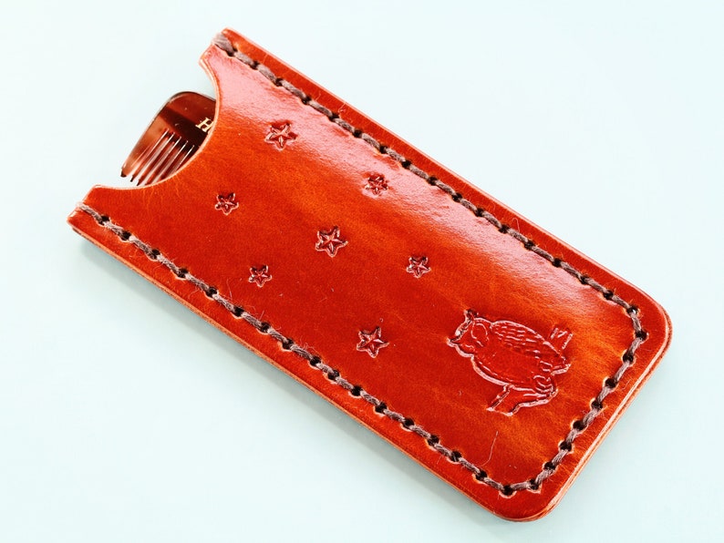 Leather Comb Case Owl Comb Case, Owl Lover Gift Owl Gifts For Him And Her, Pocket Comb Case, Handmade Leather Gift Bird Lovers Comb Cover image 2