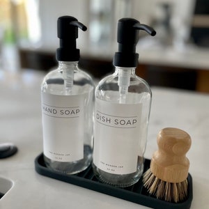 Glass Bottle Set Hand Soap Dish Soap Set Soap Dispensers Clear Glass Bottles Water-proof Labels Metal Pump Kitchen Bathroom image 3