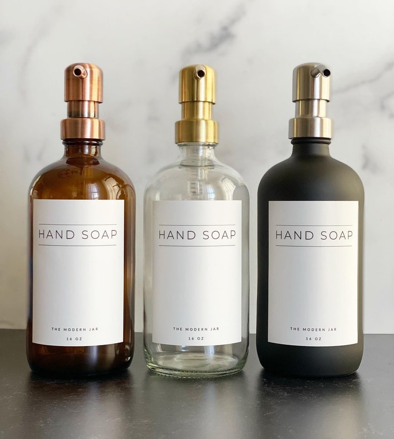 Glass Bottle Hand Wash Dish Soap Lotion Amberclear Etsy