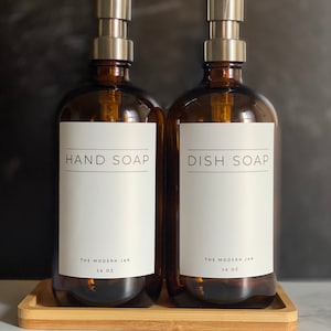 Glass Bottle Set • Hand Soap+Dish Soap • Soap Dispensers • Amber Glass Bottles • Waterproof Labels • Metal Pump • FreeShipping • Gifts