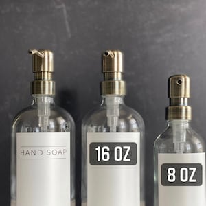 Glass Bottle Set Hand Soap Dish Soap Set Soap Dispensers Clear Glass Bottles Water-proof Labels Metal Pump Kitchen Bathroom image 7