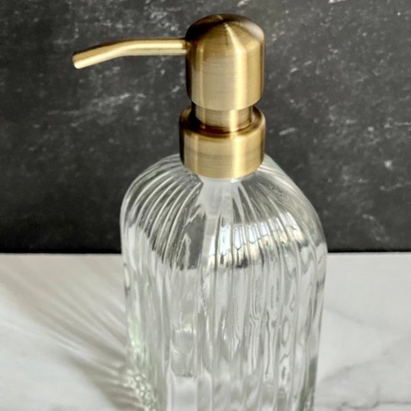 Vintage Glass 16 oz Soap Dispenser • Apothecary • Refillable • Metal Pump • Hand+Dish Soap Dispenser • Gift • Glass Bottle • Bathroom