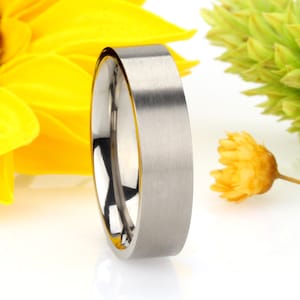 Custom Engraved Personalized Ring, Men Women 6mm Comfort Fit Titanium Wedding Band, Brushed Finish Classic Flat Titanium Ring(CT306RTT)