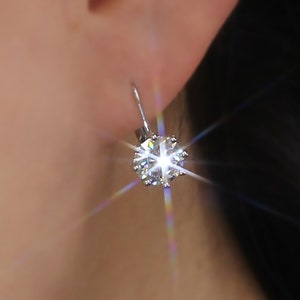 2 Carat Earrings Sterling Silver Earrings Women Center 2 Carat Round CZ Stone 8 Prong Set Leverback Earrings Moissanite Diamond Earrings. Etsy