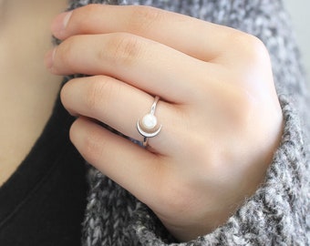 White Ring Gold Silver Ring Unique Ring Small Silver Ring Modern Ring Resin Ring Unique Pearl Ring Boho Alternative Engagement Ring