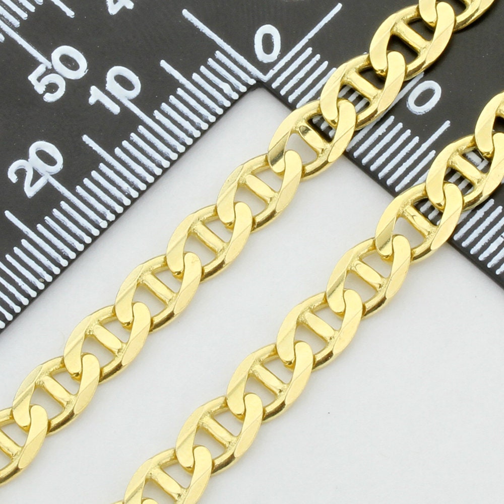 6mm Solid 14K Gold Chain Necklace Flat Mariner Link Chain Etsy