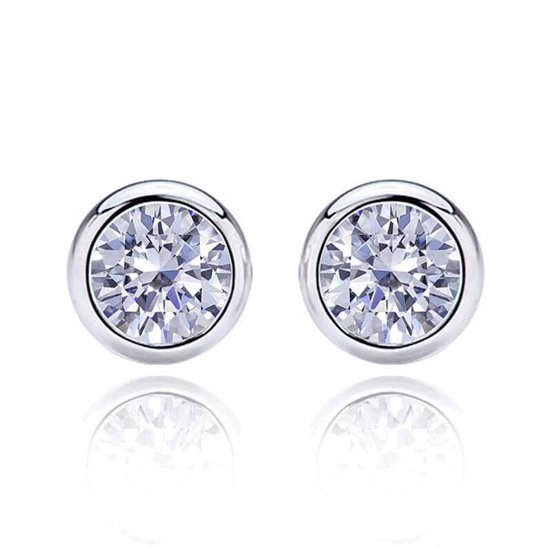 New Solid 14k Yellow Gold Round CZ Wide Bezel Stud Earrings Large Screw Back