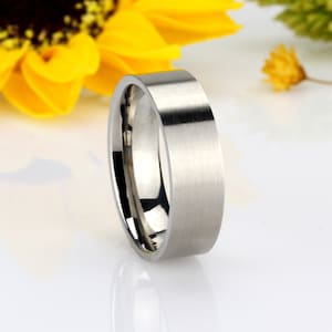 Custom Engraving Men Women Fashion 8MM Comfort Fit Stainless Steel Ring Band Satin Finish Classic Flat Steel Ring(DCTRSS308B)