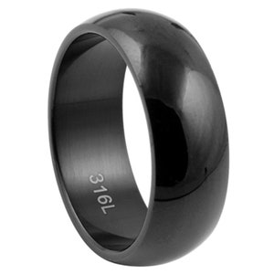 Custom Engraving Men Women 8MM Stainless Steel Ring Black Shiny Polish Plain Ring Wedding Band(BRSR-539)