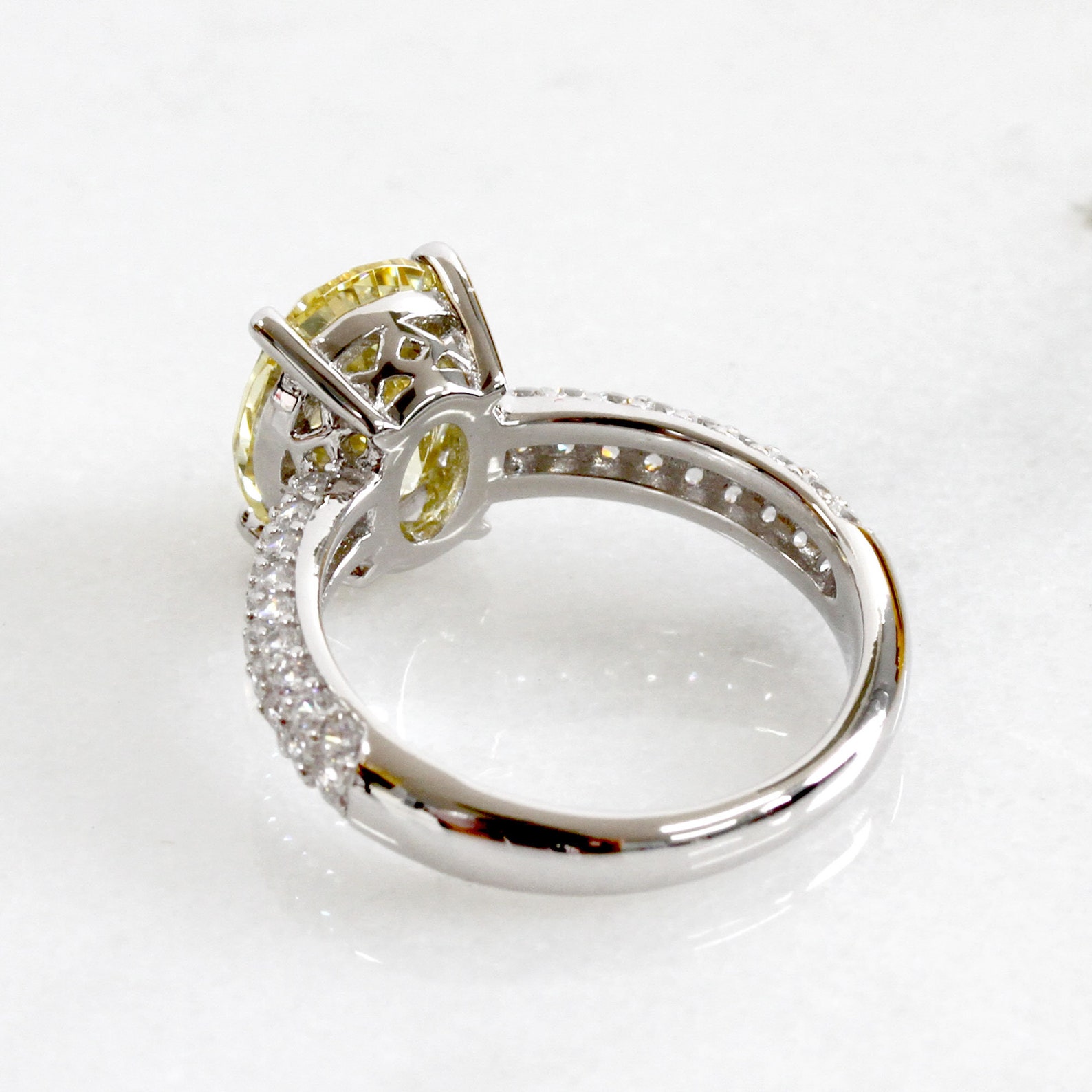 Simulated Yellow Diamond Ring Platinum Plated Sterling Silver Etsy