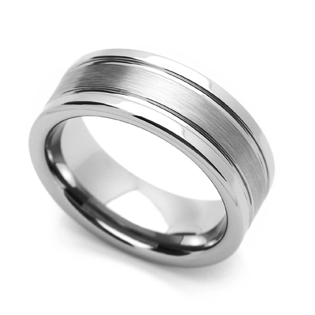 Men Women Tungsten Wedding Band 8MM Two Grooved Edges Brushed - Etsy