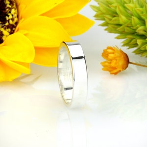 Custom Engraving Men Women 4MM Sterling Silver Wedding Band Classic Plain Flat Band Ring, Silver Thumb Ring (CT304WR)