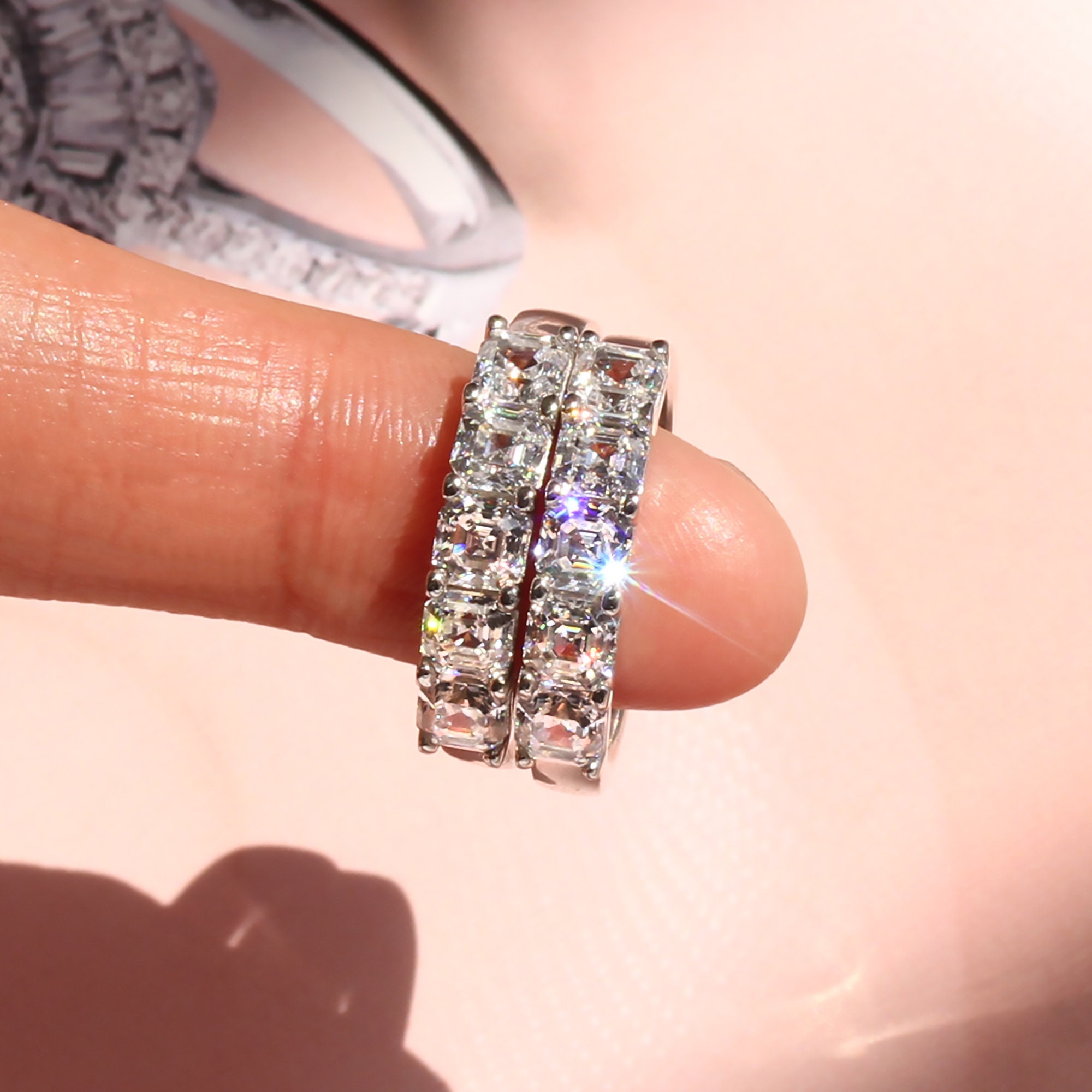 Finition or Rose Baguette Simulé Diamants Éternité Stack Bague en Argent 