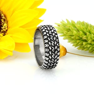 Custom Engraving 9mm 316L Stainless Steel Ring High Polish Oxidized Black Tire Ring Band(BRSR-988-N)