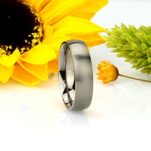 Custom Engraved Personalized Ring, Men Women 6mm Comfort Fit Titanium Wedding Band, Brushed Finish Classic Domed Titanium Ring(CT155RTT)