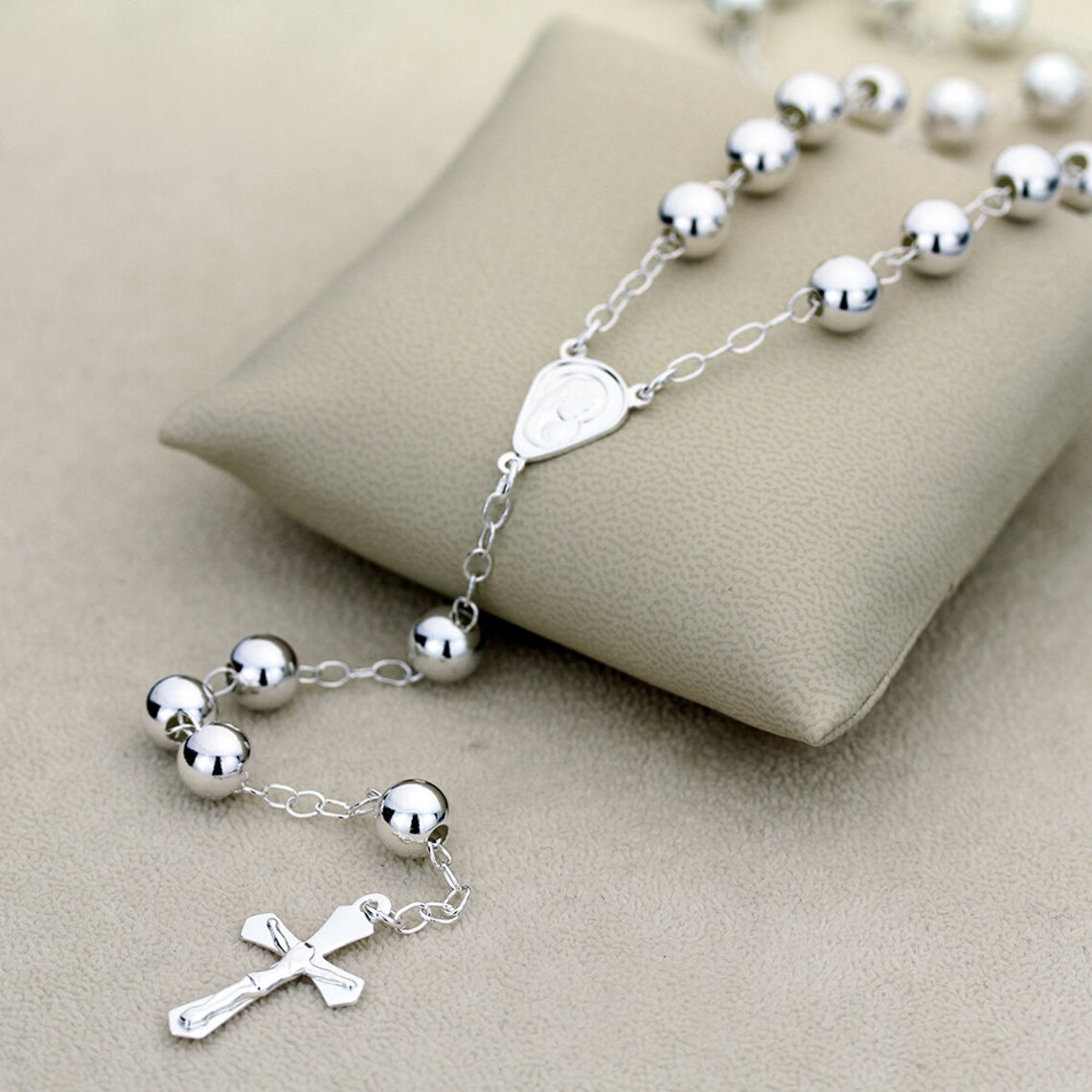 Women Sterling Silver Necklace Rosary Necklace 3mm 4mm 5mm Etsy