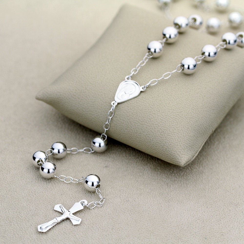 Women Sterling Silver Necklace Rosary 