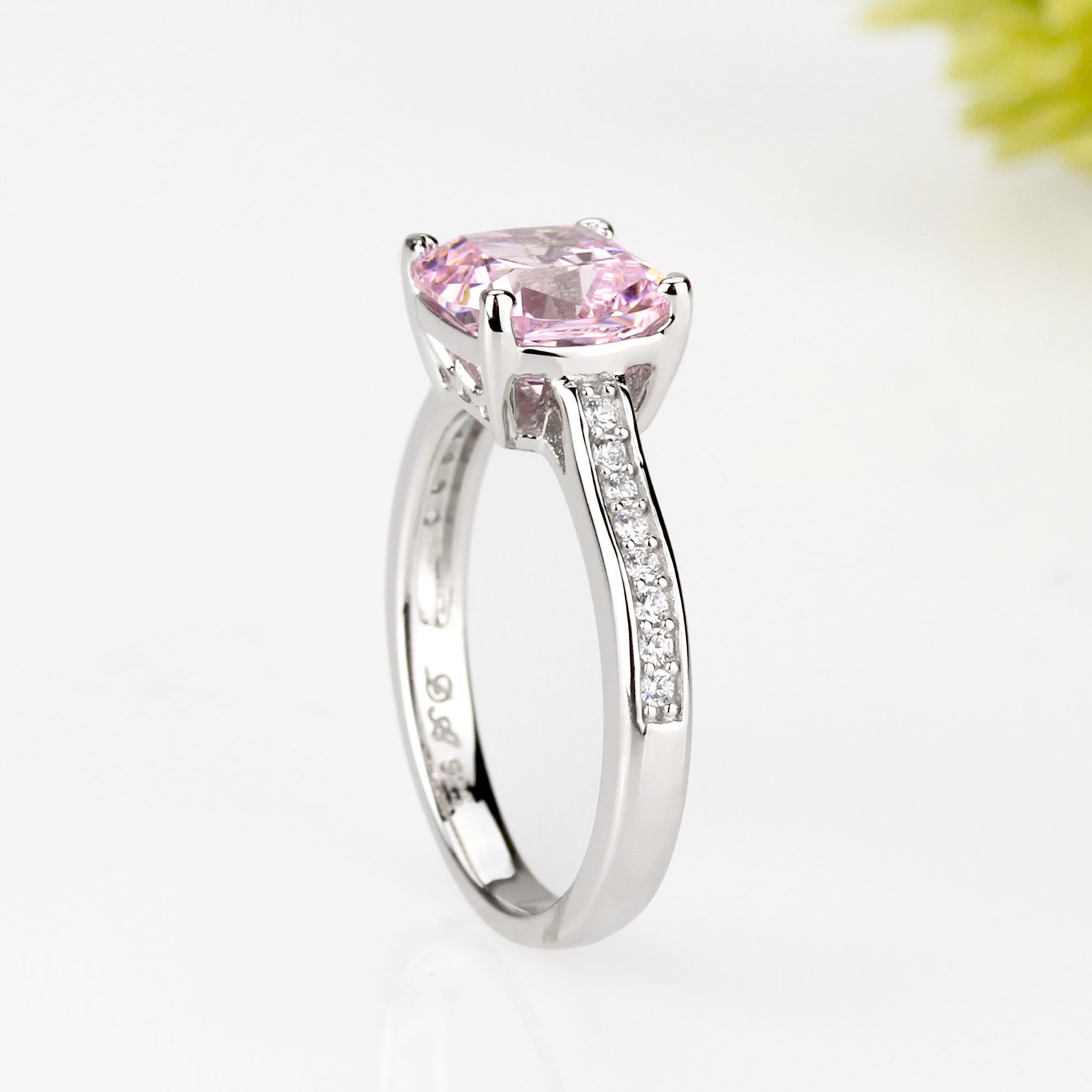 2 Carat Cushion Cut Pink Stone Ring Platinum Plated Sterling - Etsy