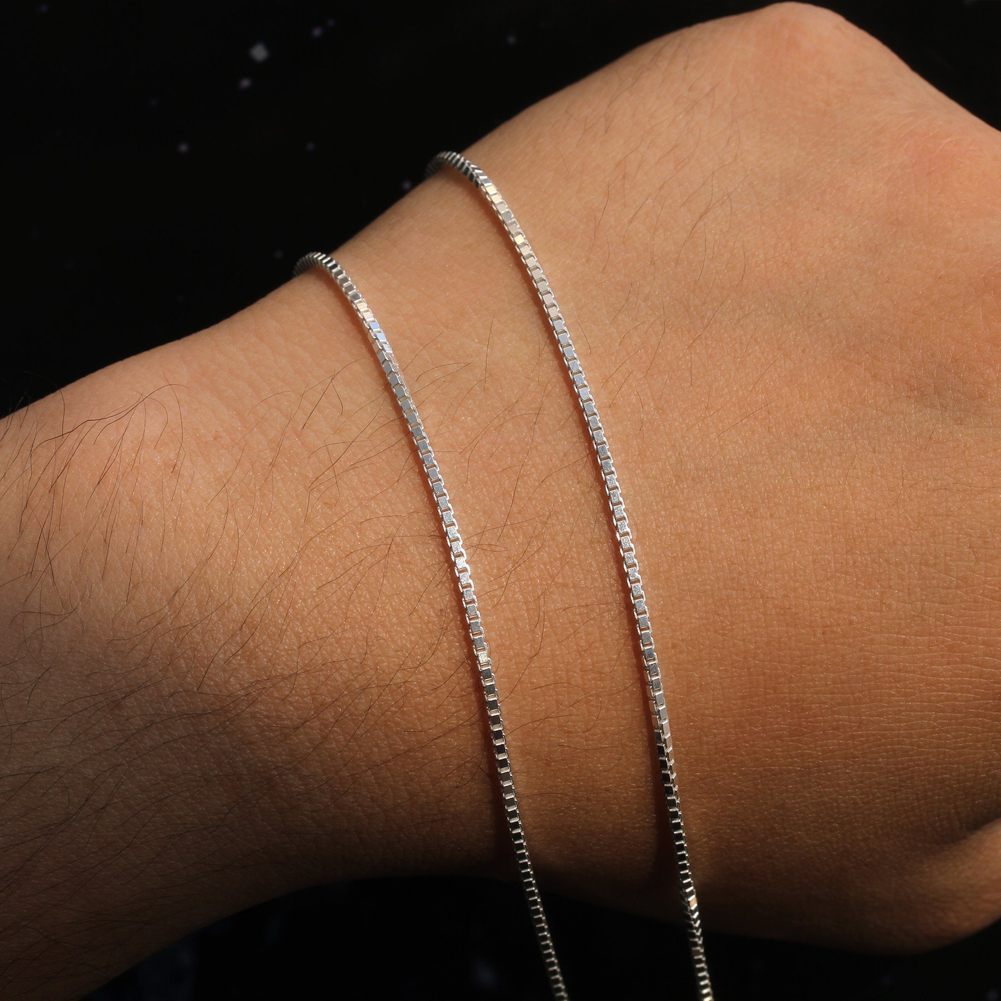 BOX Chain, Rhodium Plated Sterling Silver Necklace for Men