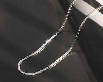 BOX Chain, Rhodium Plated Sterling Silver Necklace for Men Women, Silver Box Chain Necklace, Thin 0.7mm to 1mm, 16&quot;~20&quot;(PZCH156SV-RP)