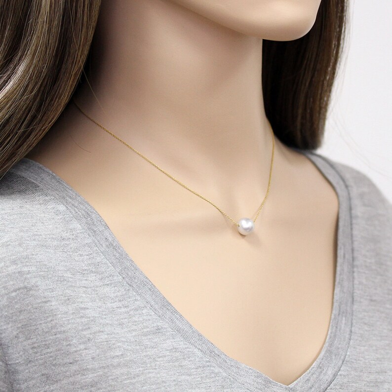 Real Pearl Necklace Solid 14K Gold Chain Pearl Slide Etsy