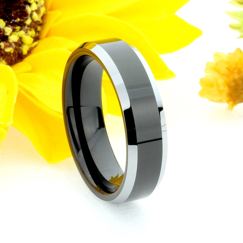 Tungsten Wedding Band 6MM Black Ring High Polished Steel Color Etsy