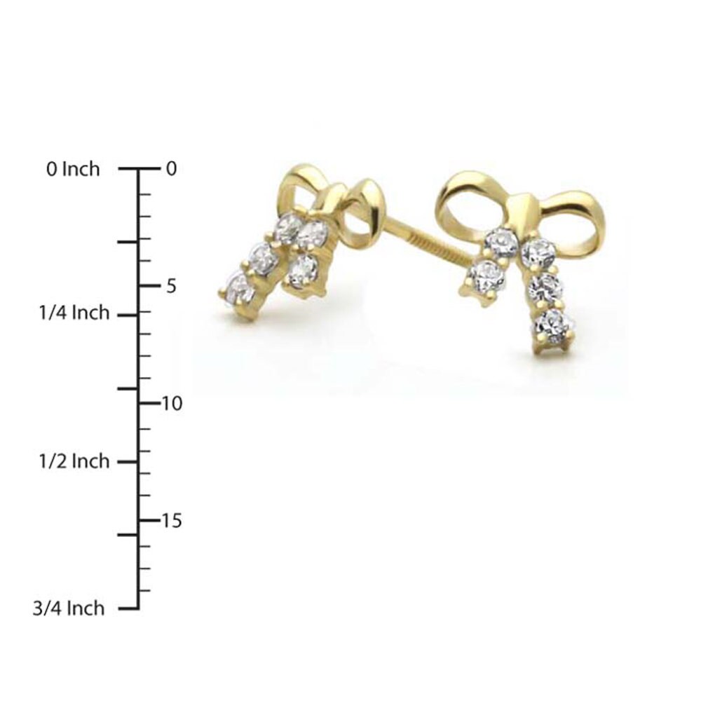 Ribbon Bow Earrings in 14K White Gold with CZ Accent and Screw-On Backs | Jewelry Vine