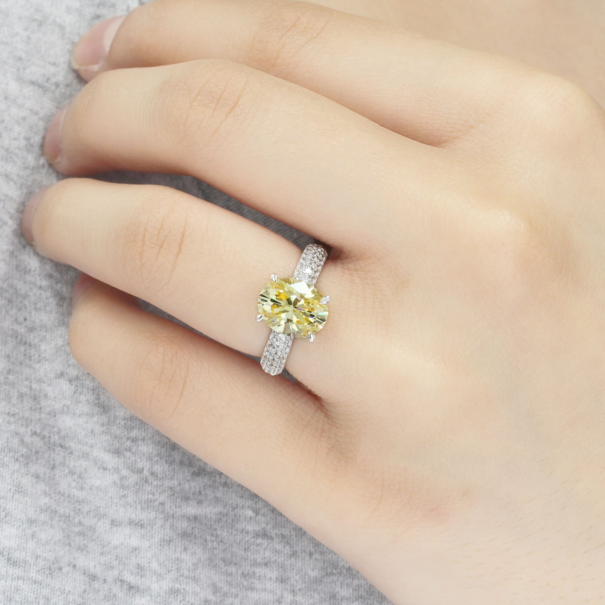 Simulated Yellow Diamond Ring Platinum Plated Sterling Silver Etsy