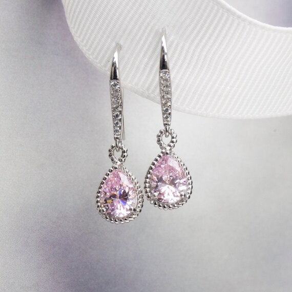 Pink and White Diamond Dangle Earrings | M.S. Rau