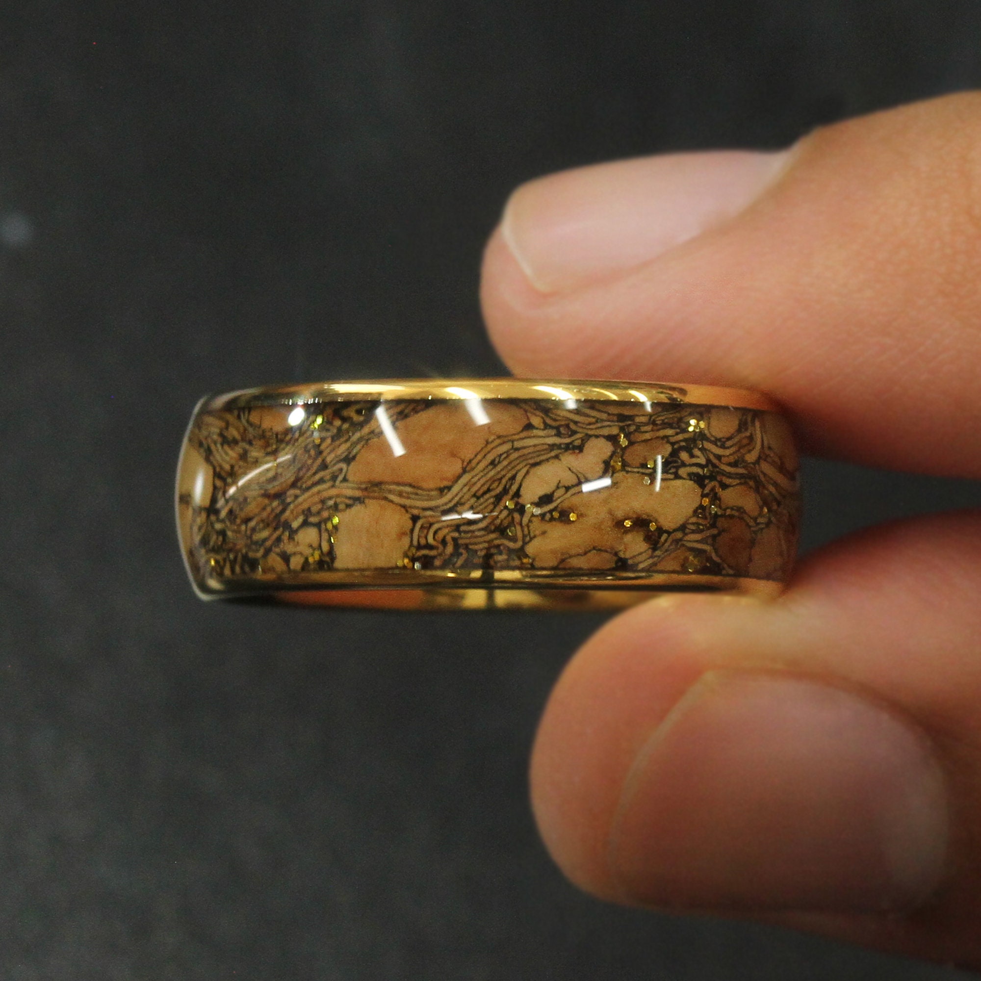8MM Gold Tungsten Ring: Glitter Cork Inlay, Comfort Fit, Custom ...