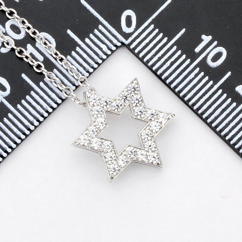 LUXP1791501 16+2 Rhodium Plated 925 Sterling Silver Neclace CZ Stone Star Pendant Necklace Statement Necklace