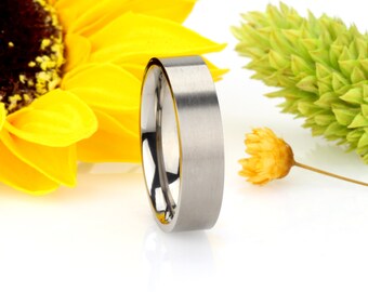 Custom Engraved Personalized Ring, Comfort Fit 4mm Titanium Wedding Band, Brushed Classic Flat Titanium Ring (CT304RTT)