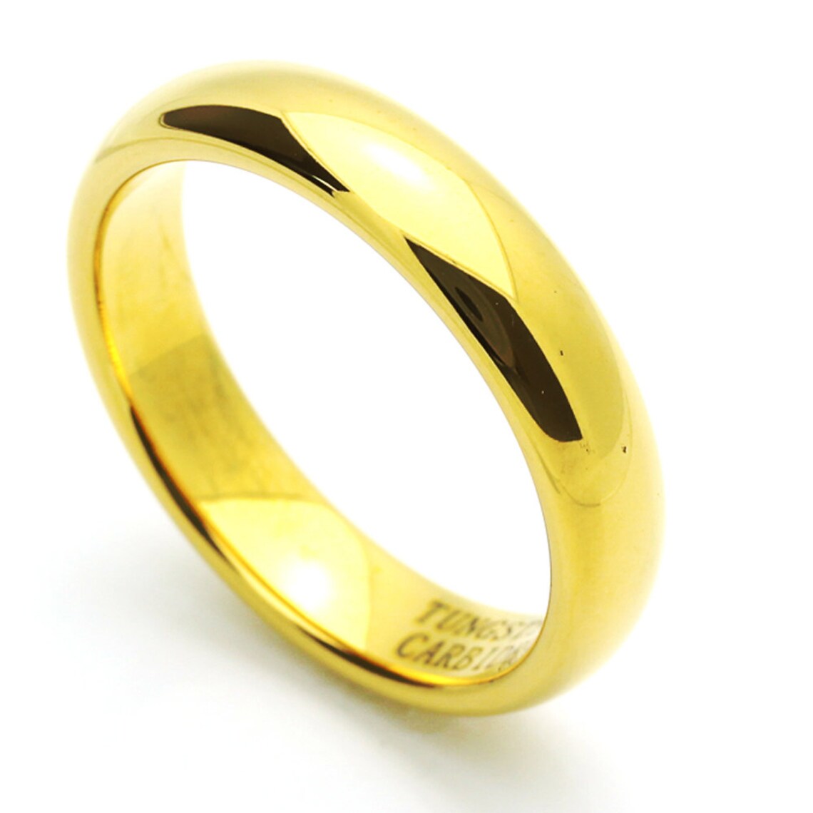 Men Women Tungsten Wedding Band 5MM High Polish Domed Gold