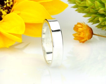 Custom Engraving Men Women 5MM Sterling Silver Wedding Band Thum Ring Classic Plain Flat Band Silver Ring